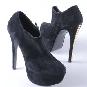 Suede Platform Stiletto Gold Spike Booties
